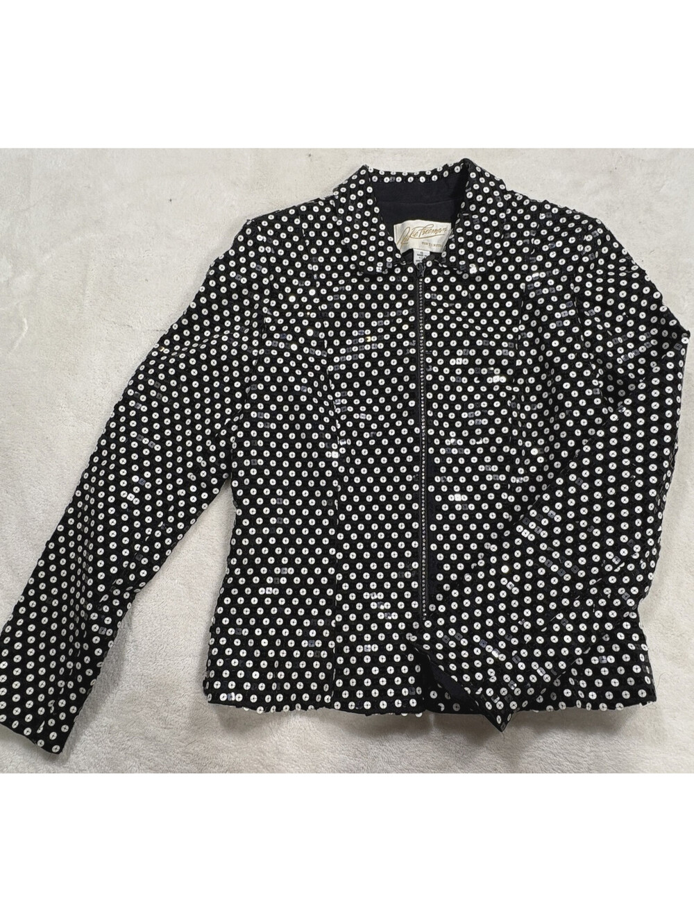Rita Freeman For Nites Womens 10 Black Sequin Zip Jacket Evening Vintage